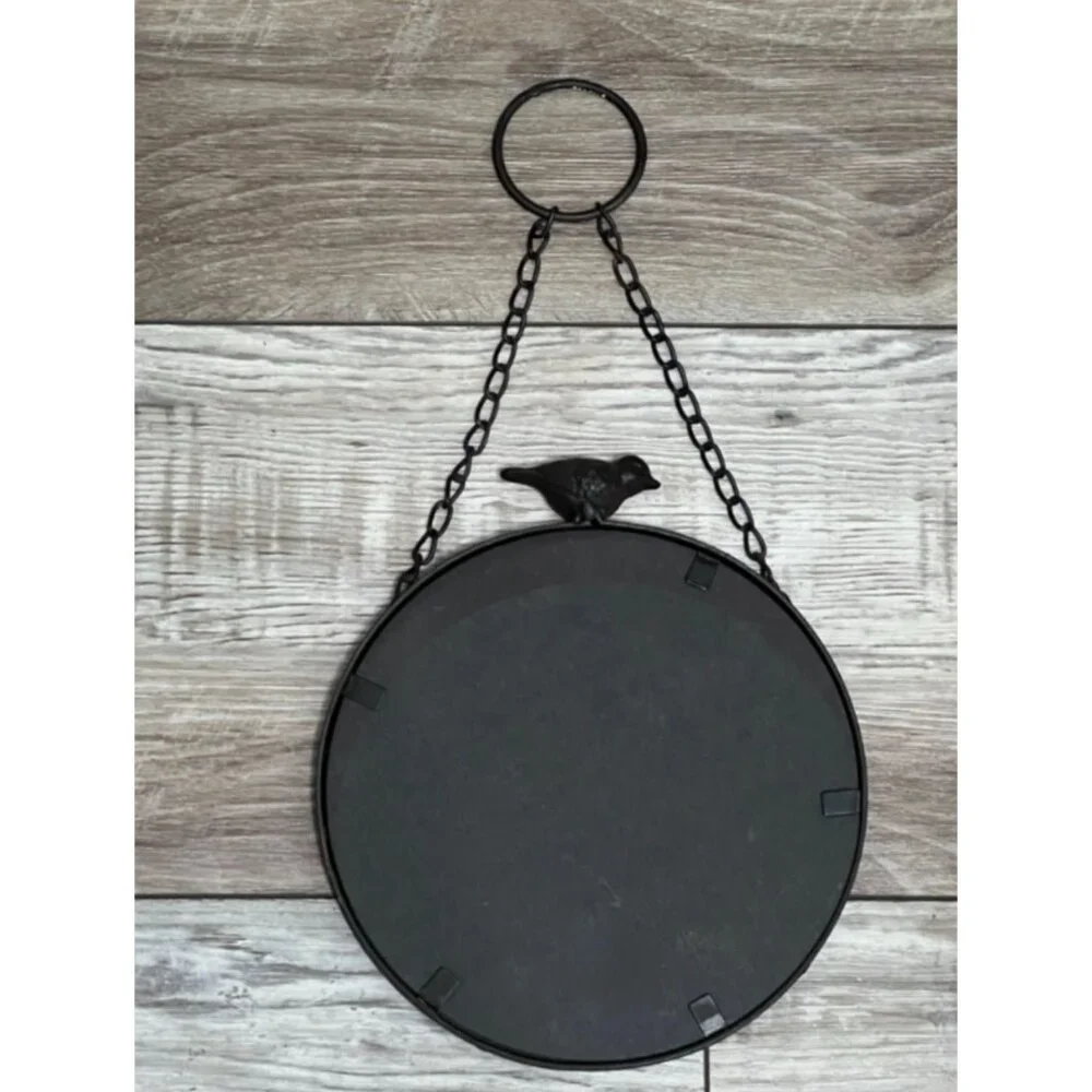 Decorative Hanging Round Mirror With Black Bird Accent
